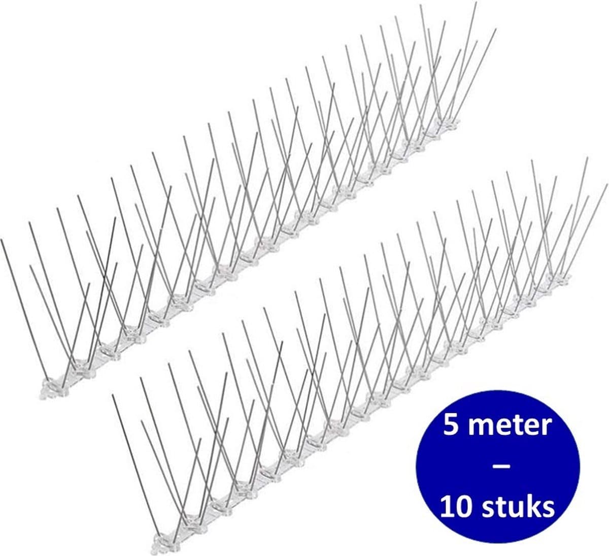 V&F® PREMIUM - Duivenpinnen - 5 meter - RVS - 10 x 50 cm - Duivenverjager - Vogelverjager - Vogelpinnen - Set van 10 - Diervriendelijke vogelwering voor dak - balkon - serre