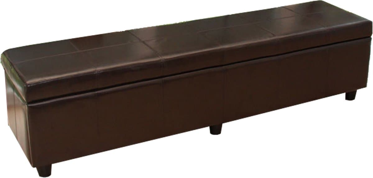 Bankzitting met opbergruimte Kriens XXL, leder + kunstleder, 180x45x45cm ~ bruin