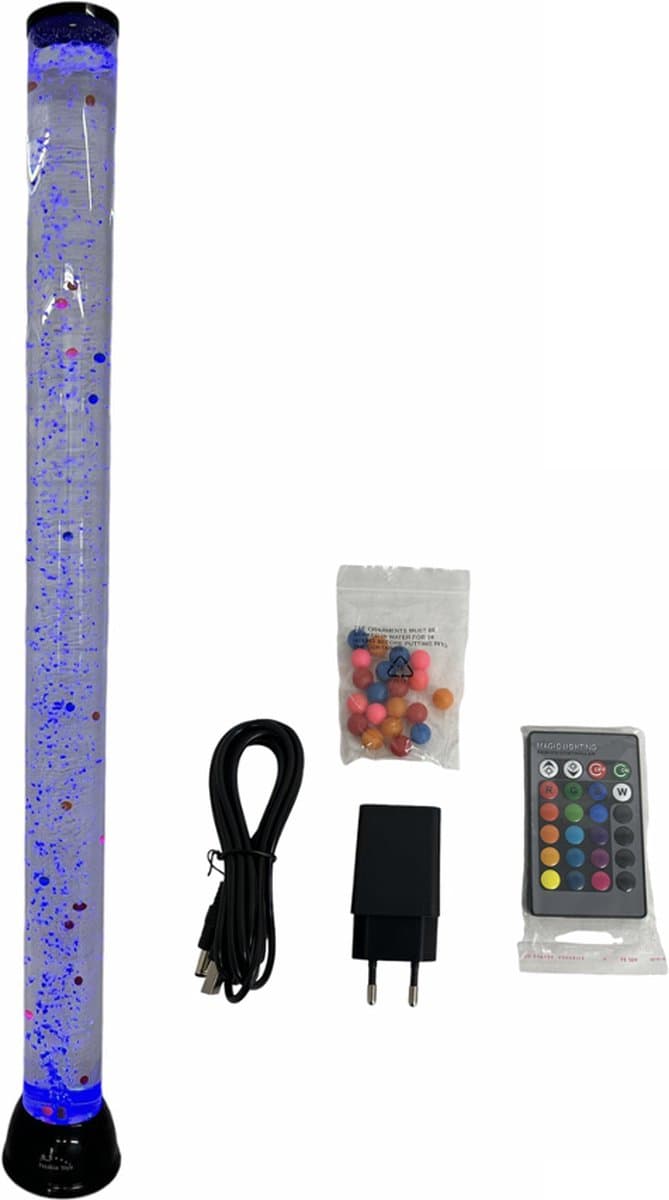 Water bubbel zuil XXL 120 cm met gekleurde zwemmende balletjes (kleuren led verlichting)