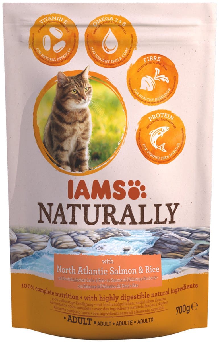 Iams Naturally droogvoer voor volwassen katten, met zalm en rijst, [gewicht/verpakkingsgrootte]