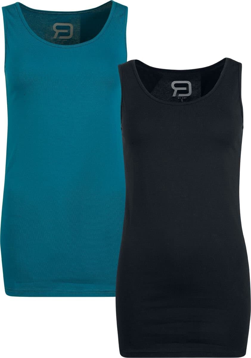 R.E.D. Rock-Engineered Design Zwarte/benzine top in een dubbele verpakking - Dames - M