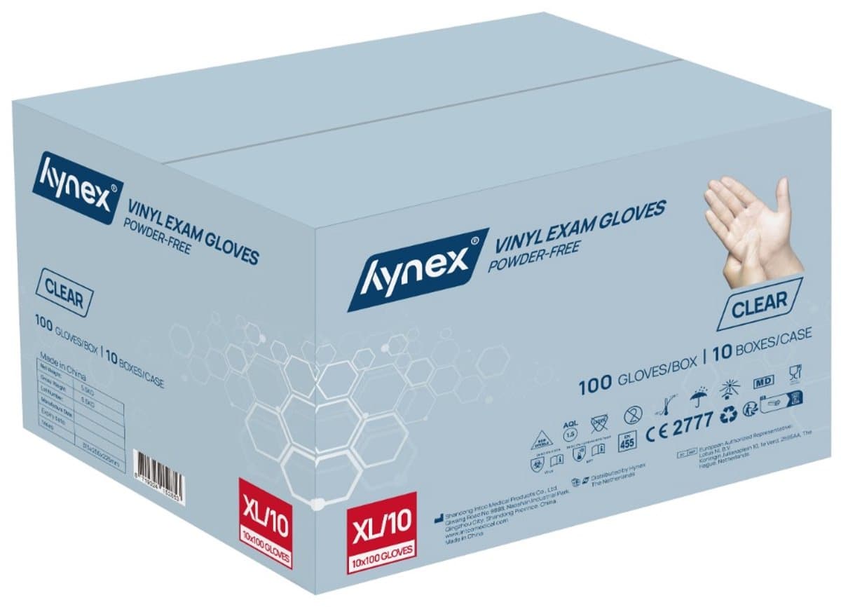Hynex Vinyl handschoenen maat XL omdoos 1000 stuks Clear 4,5gram 10x100/box
