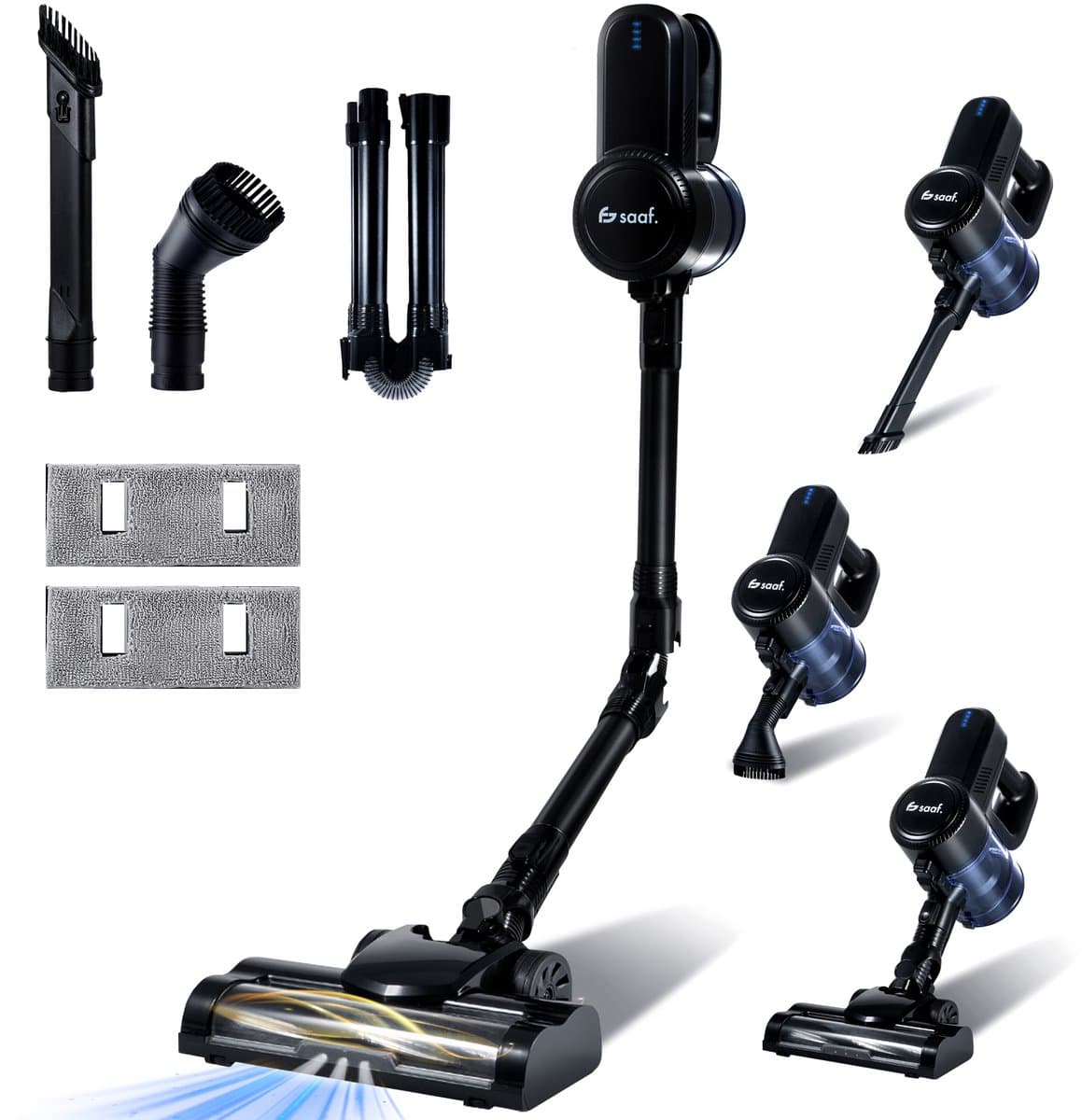 Saaf G80M Steelstofzuiger met Dweilfunctie - 8-delige set met Buigbare Steel - 22Kpa - Stofzuiger zonder Zak - 150W - Draadloos - Zwart