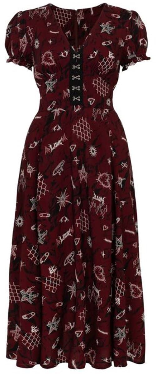 Hell Bunny Doomed Dames Maxi-jurk - rood/zwart/wit - XS