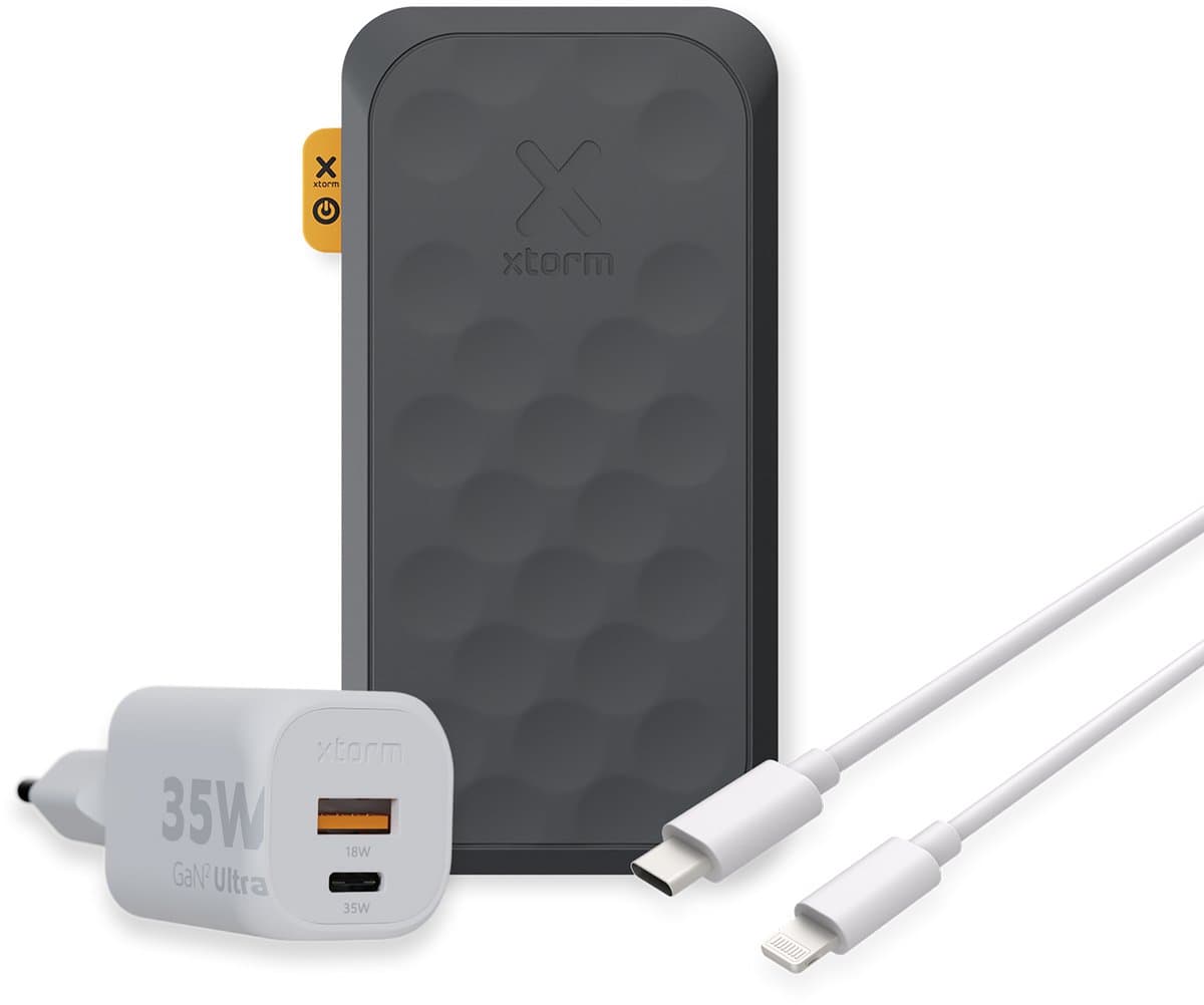 Xtorm Fuel Series 5 35W Powerbank bundel - Powerbank 20.000 mah + Xtorm 35W lader + USB-C naar Lightning Kabel - Zwart - Noodpakket