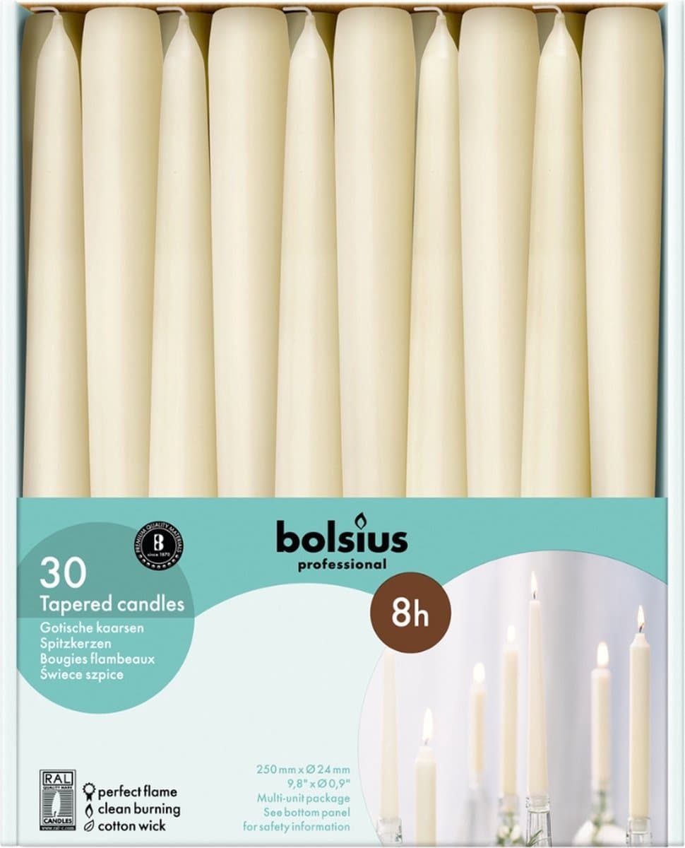 Bolsius Professional - Horeca gotische kaars - 30 stuks per verpakking - Ivoor