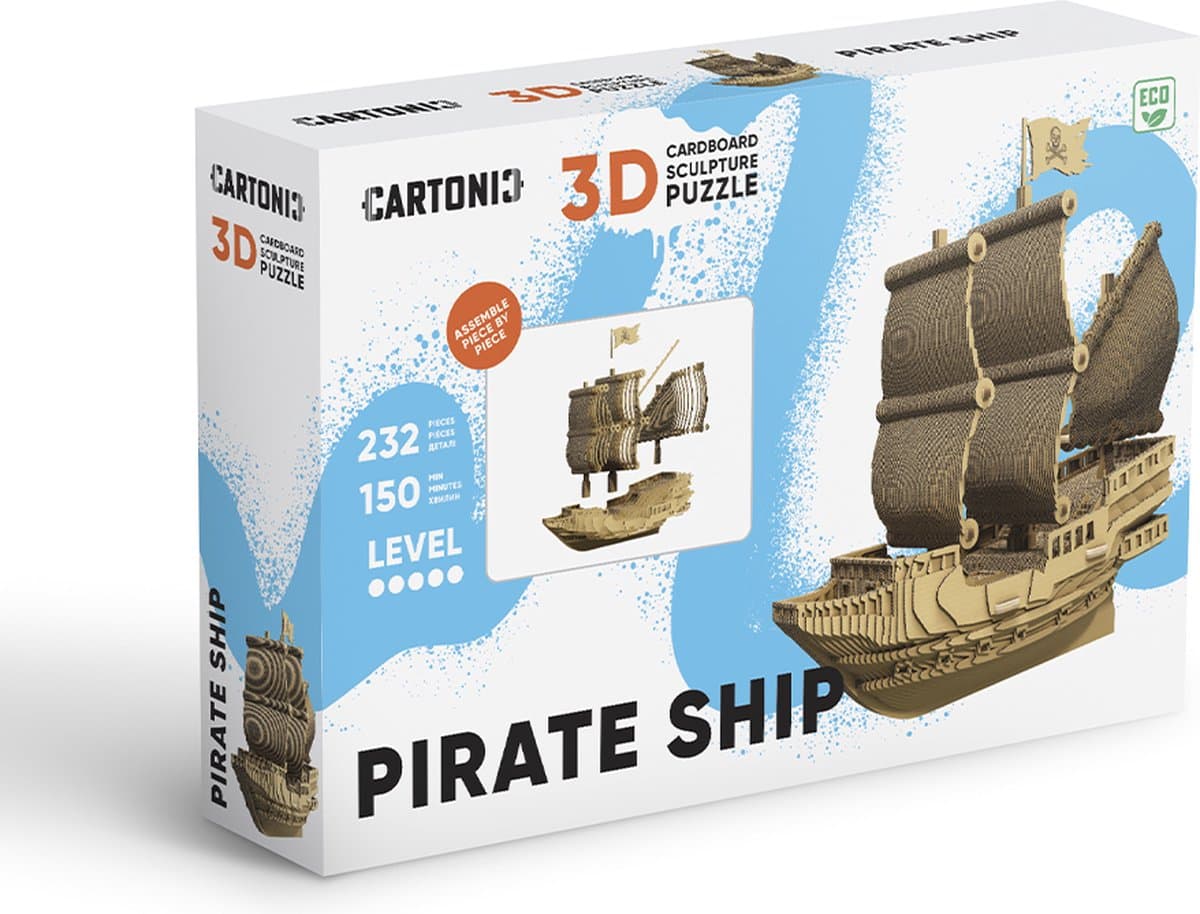 CARTONIC- Pirate Ship- 3D puzzel- Speelgoed - DIY- Creatief - Karton - Voor kinderen en volwassenen