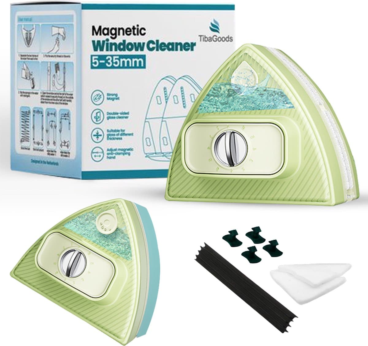 Tibagoods Magnetische Ramenwasser Pro - Ruitenreiniger - Raamwisser geschikt voor Dubbelglas - Magneet Ramenwisser - Dikte 5-35 mm