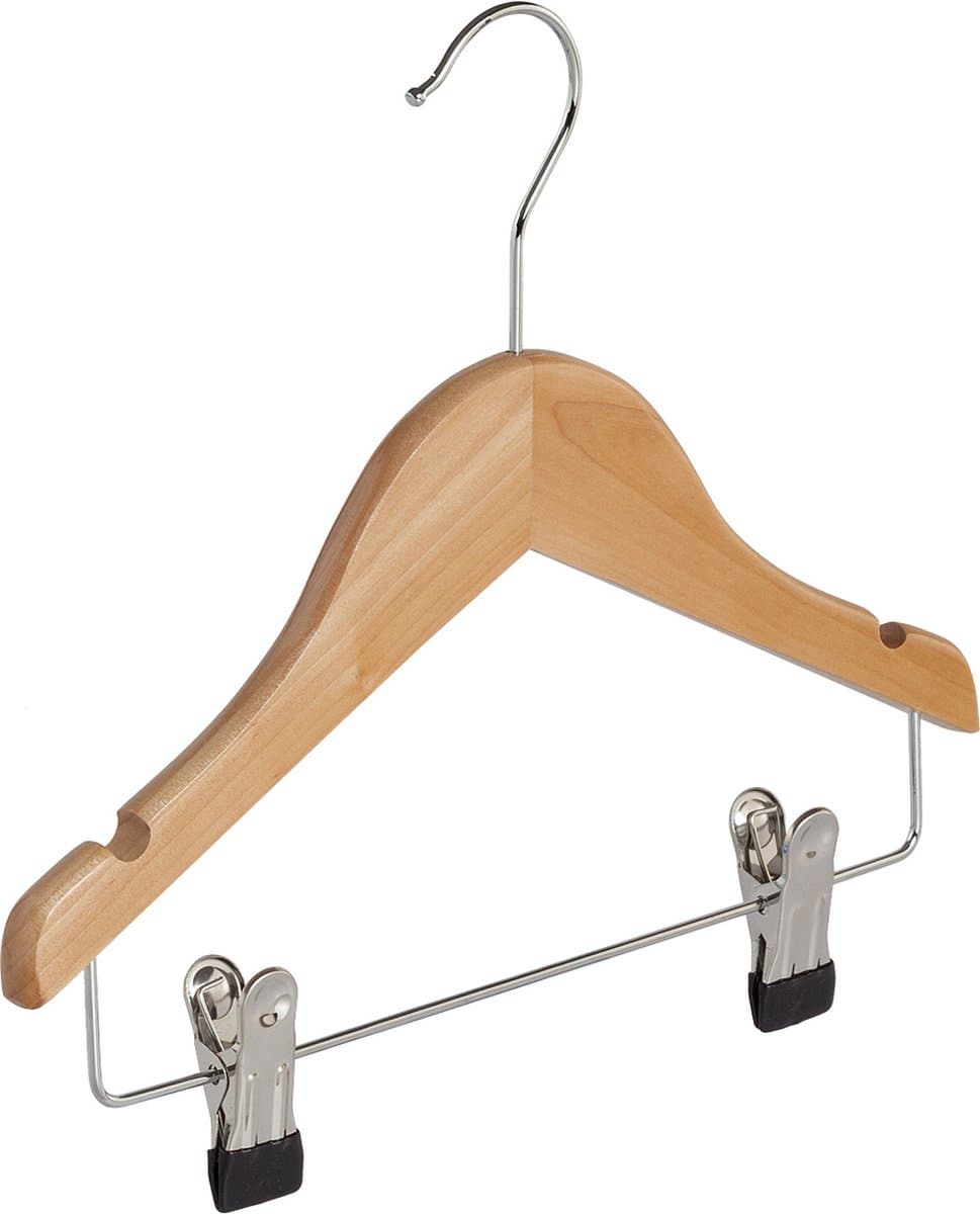 De Kledinghanger Gigant - Knijperhanger - Baby - 7307BA - 40 Stuks - Lotushout - Naturel Gelakt - Verschuifbare Anti-slip knijpers - 28 cm - Rokhanger - Broekhanger - Pantalonhanger - Babybügel (7307BA/40)