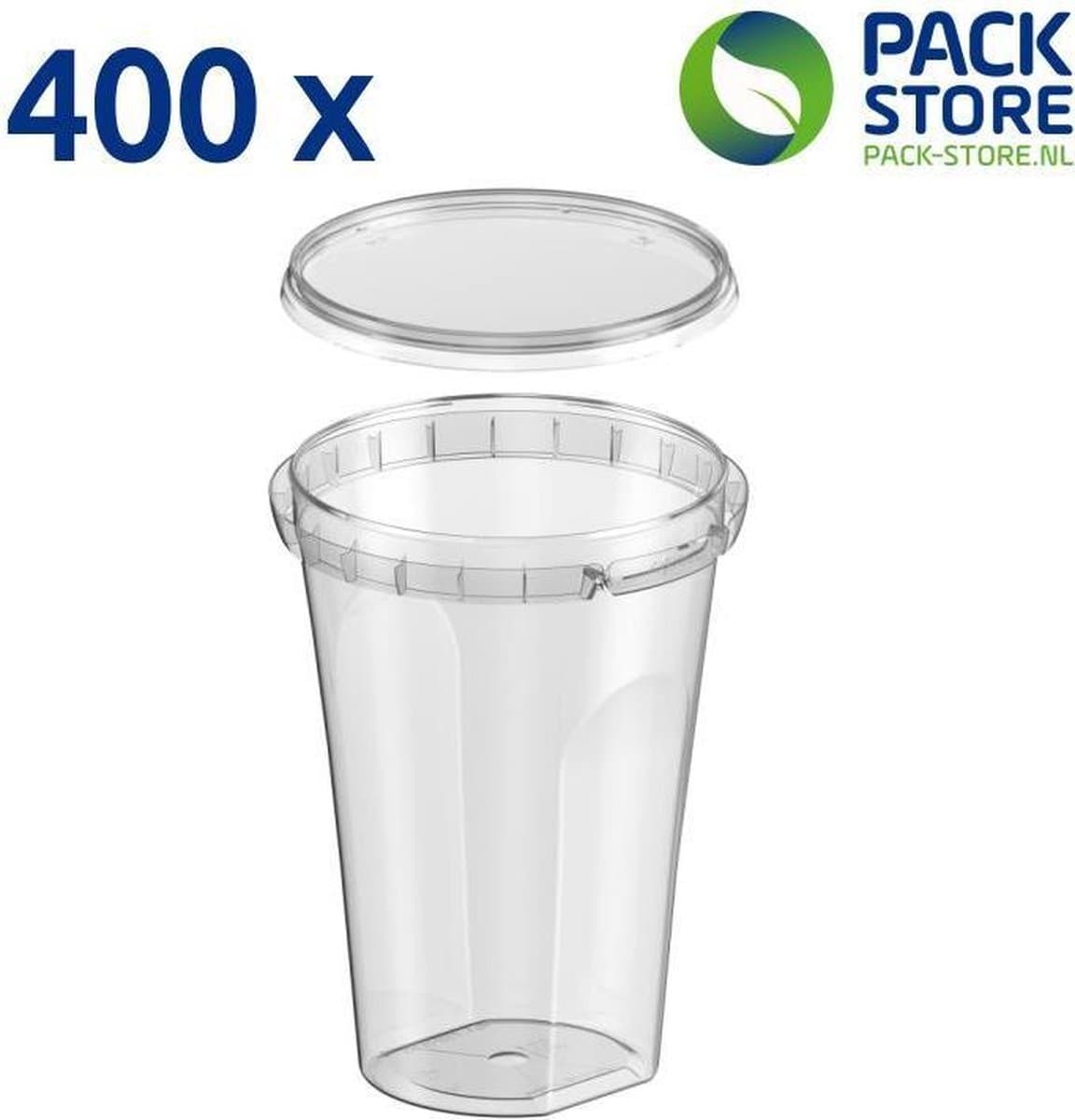 400 x meeneem plastic bakjes met deksel - 500ml - ø9,5 cm - beker met deksel - vershoudbakjes - meal prep bakjes - transparant - geschikt voor diepvries, magnetron en vaatwasser - Nederlandse producent