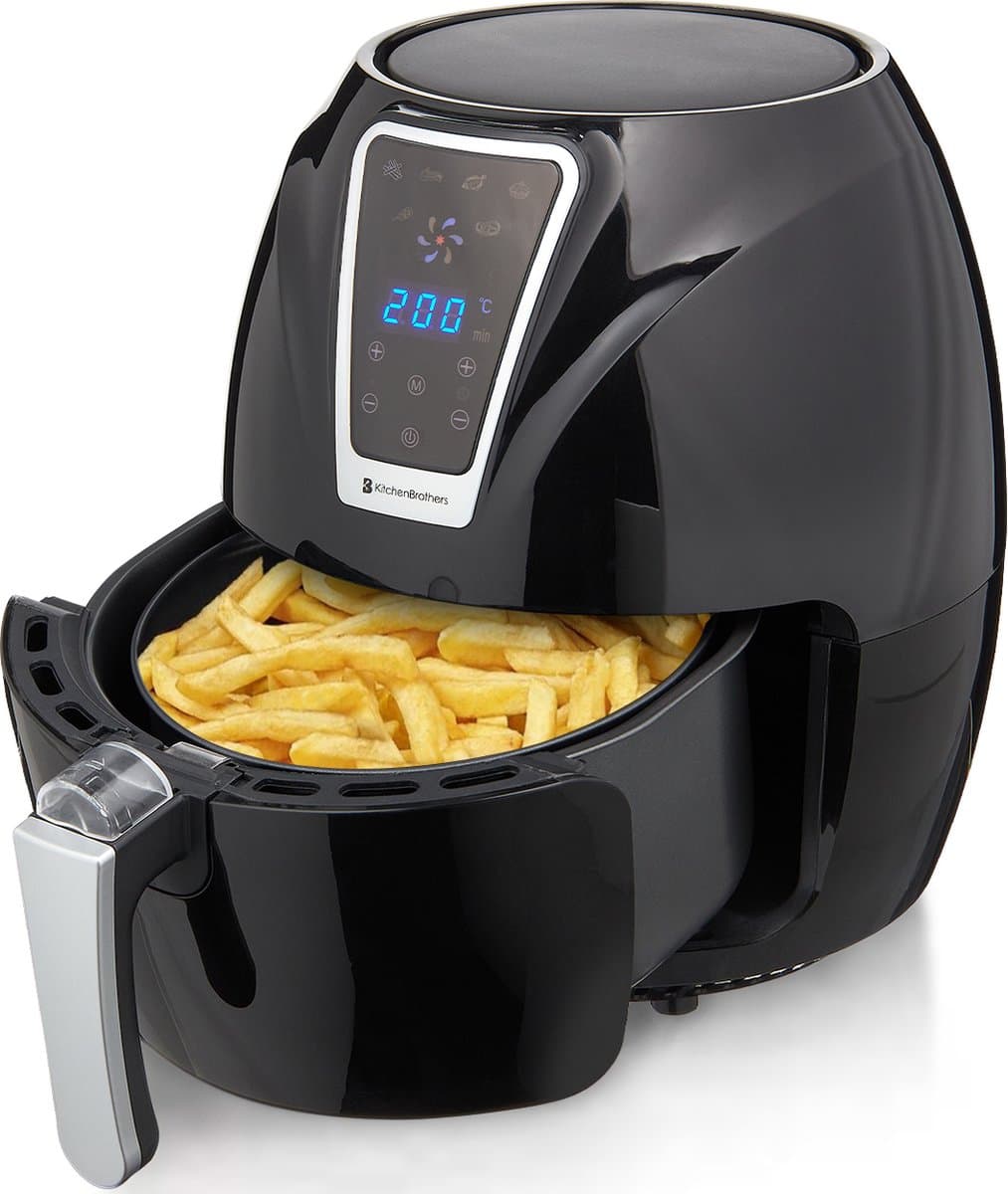 KitchenBrothers Mini Airfryer - 3,5 Liter - PFAS-Vrij - 1300W - 80ºC tot 200ºC - Kleine Heteluchtfriteuse voor 1, 2 en 3 Pesonen - Zwart
