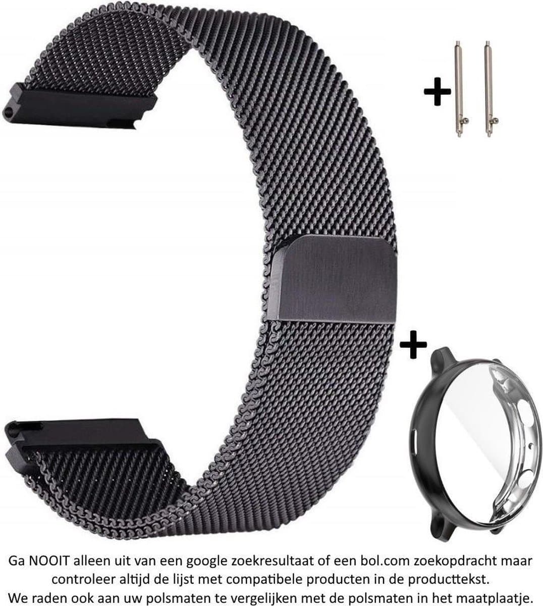Metalen Milanees Horlogebandje Met Case - Geschikt Voor Samsung Galaxy Watch Active 2 40 mm Variant - 20 mm - Zwart - Wearablebandje
