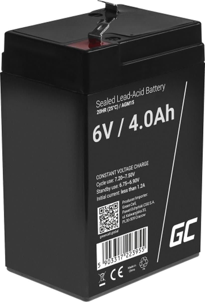 Green Cell 6V 4Ah (F1 4.6mm) 4000mAh VRLA AGM accu