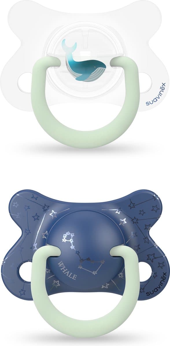 Suavinex Night & Day Whale Blue -2/+4m Physio 2 Stuks Silicone Fopspeen SXSNF1071031