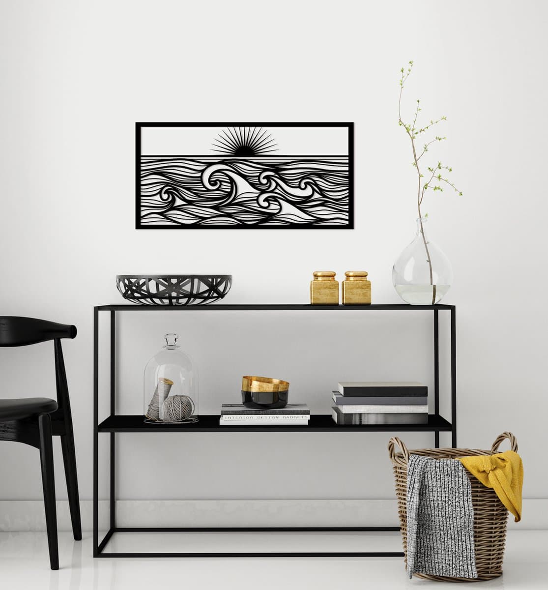 Zon zee wanddecoratie zwart mdf 310x152mm
