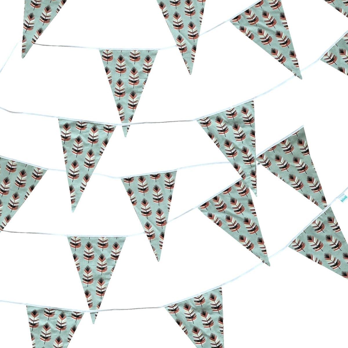 BINK Bedding Stoffen Slinger - Vlaggenlijn Veren model XL (7.5 mtr, 15 vlaggetjes) - slinger van stof - katoen - feest - decoratie - party - kinderkamer decoratie - vlaggenlijn van stof - handgemaakt & duurzaam