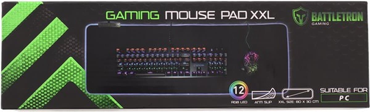 Battletron Gaming Muismat XXL - RGB LED Verlichting - Anti Slip Mousepad 80x30 CM - Waterbestendig- Zwart