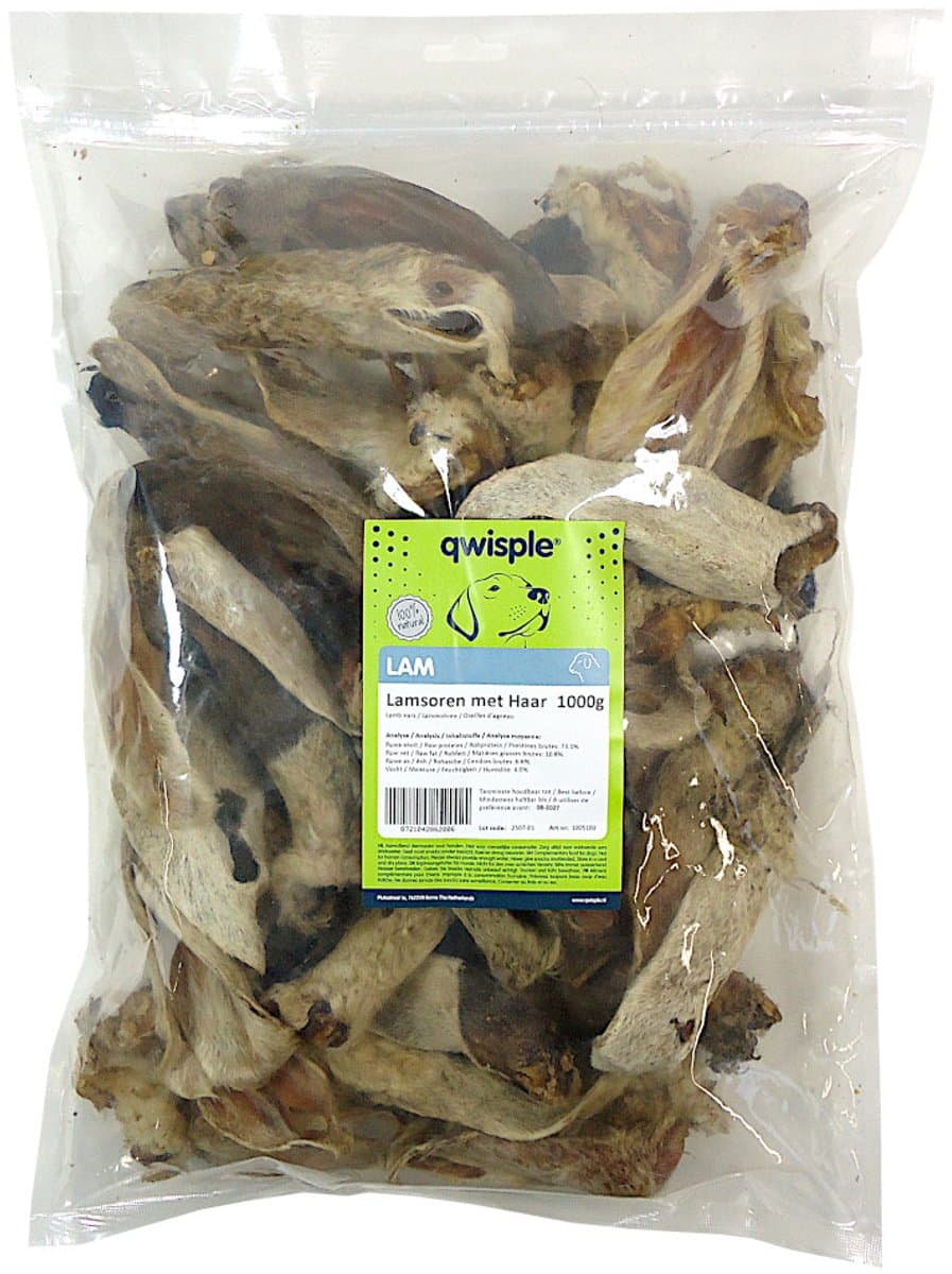 Qwisple Lamsoren met haar - Gedroogde Natuurlijke Hondensnacks Lam - 1000 gr
