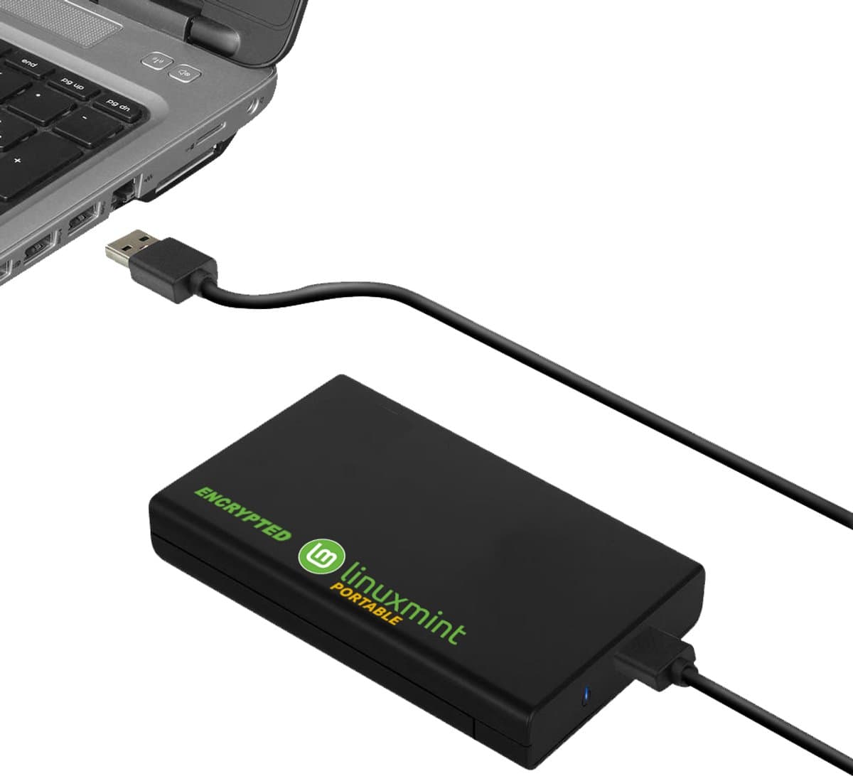 Draagbare externe sata SSD met Linux-Mint voorgeïnstalleerd Met volledige systeemversleuteling voor externe dual-boot