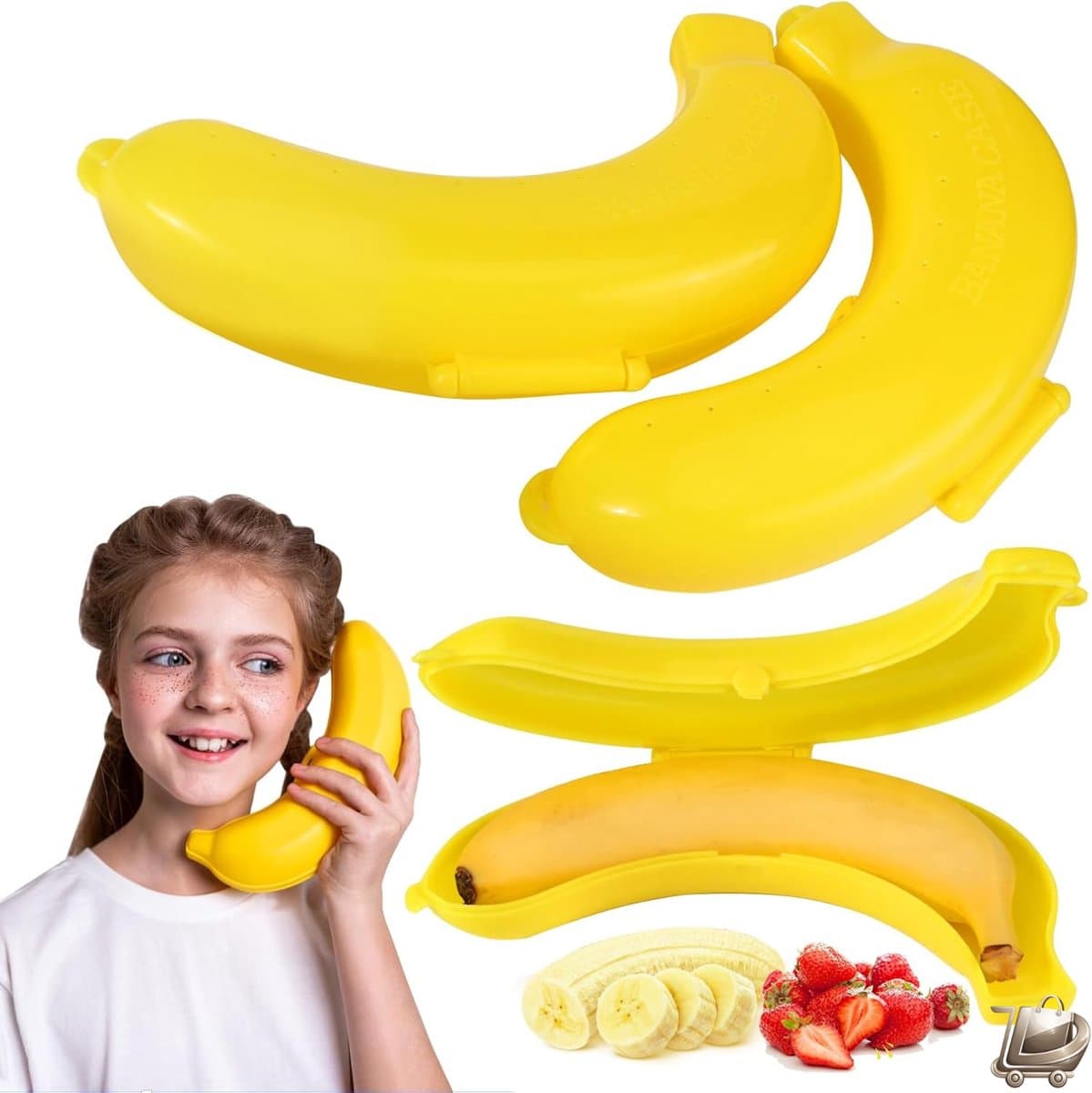Bananendoos Set met 3 Stuks - Kunststof Bananendoosje - Banaan Bescherming - Banaan Vorm - Fruit Op De Weg - Geel