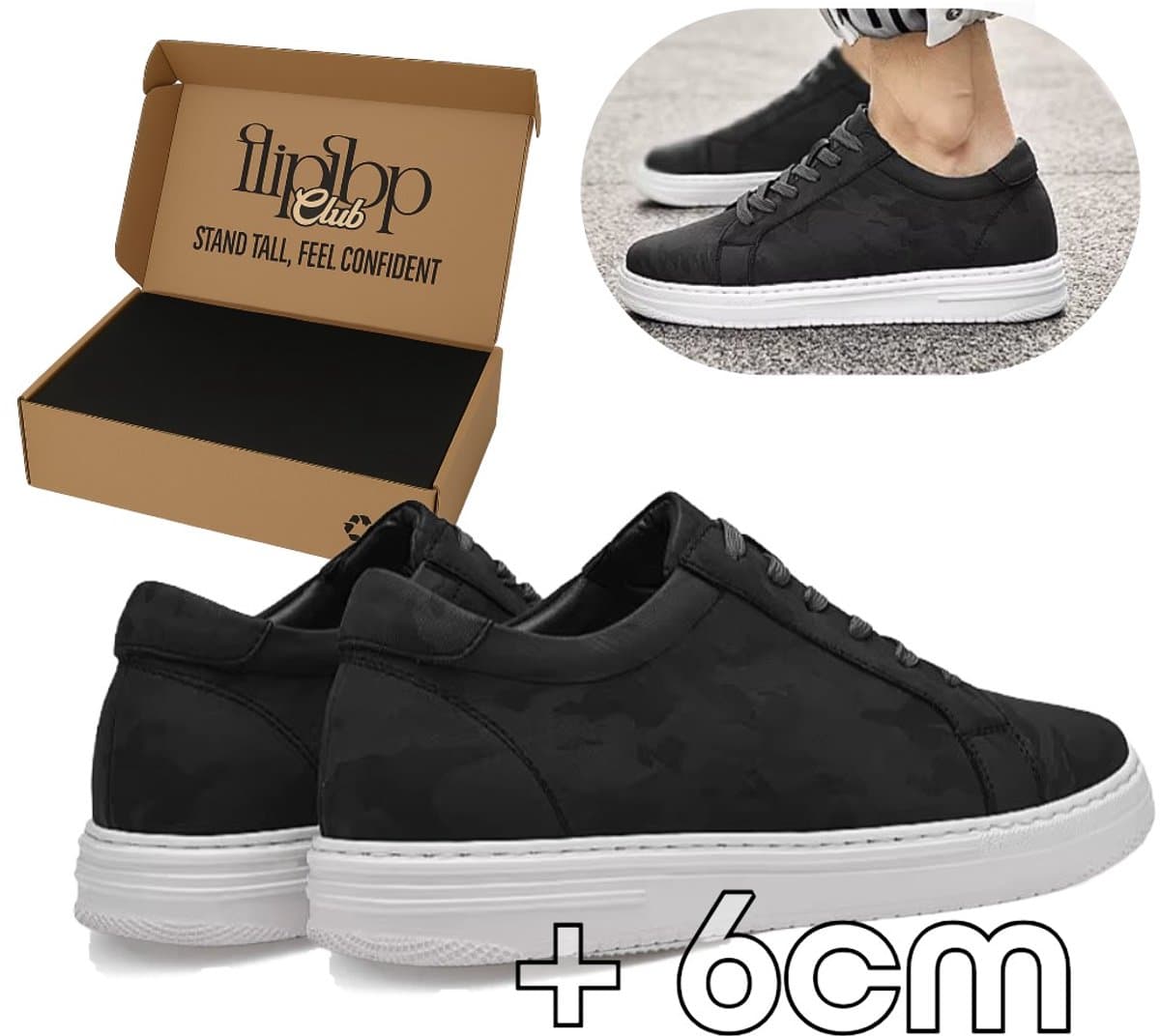 FLIPFLOP CLUB Verhogende Sneakers Heren (37) – +6 cm Lengte – Onzichtbare Verhoging – Comfort Sneakers – Kunstleer – Casual Schoenen Zwart