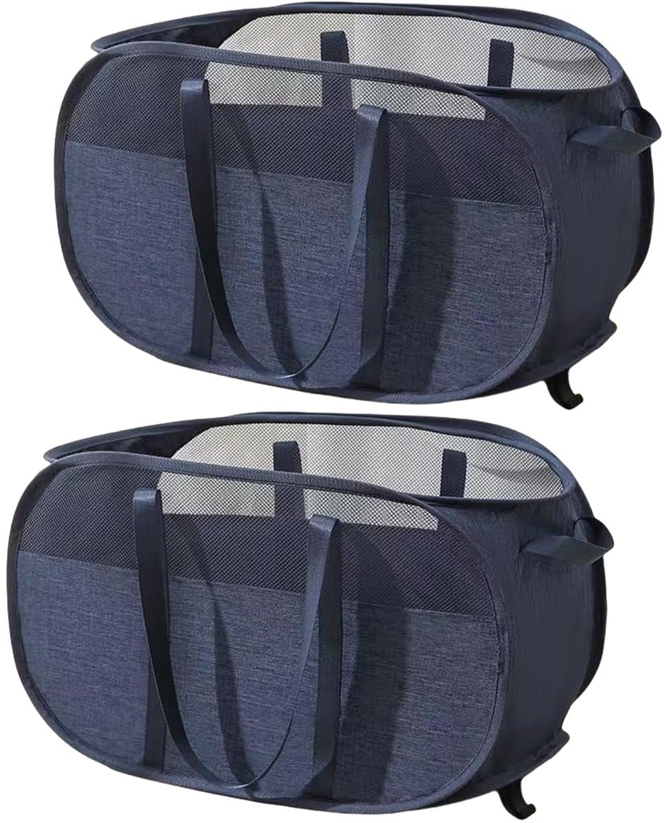 Opvouwbare wasmand - Opvouwbare wasmand, ademende wasmand van honingraatgaas, ruimtebesparend, geschikt voor opbergen in de wasruimte en voor op reis (blauw)