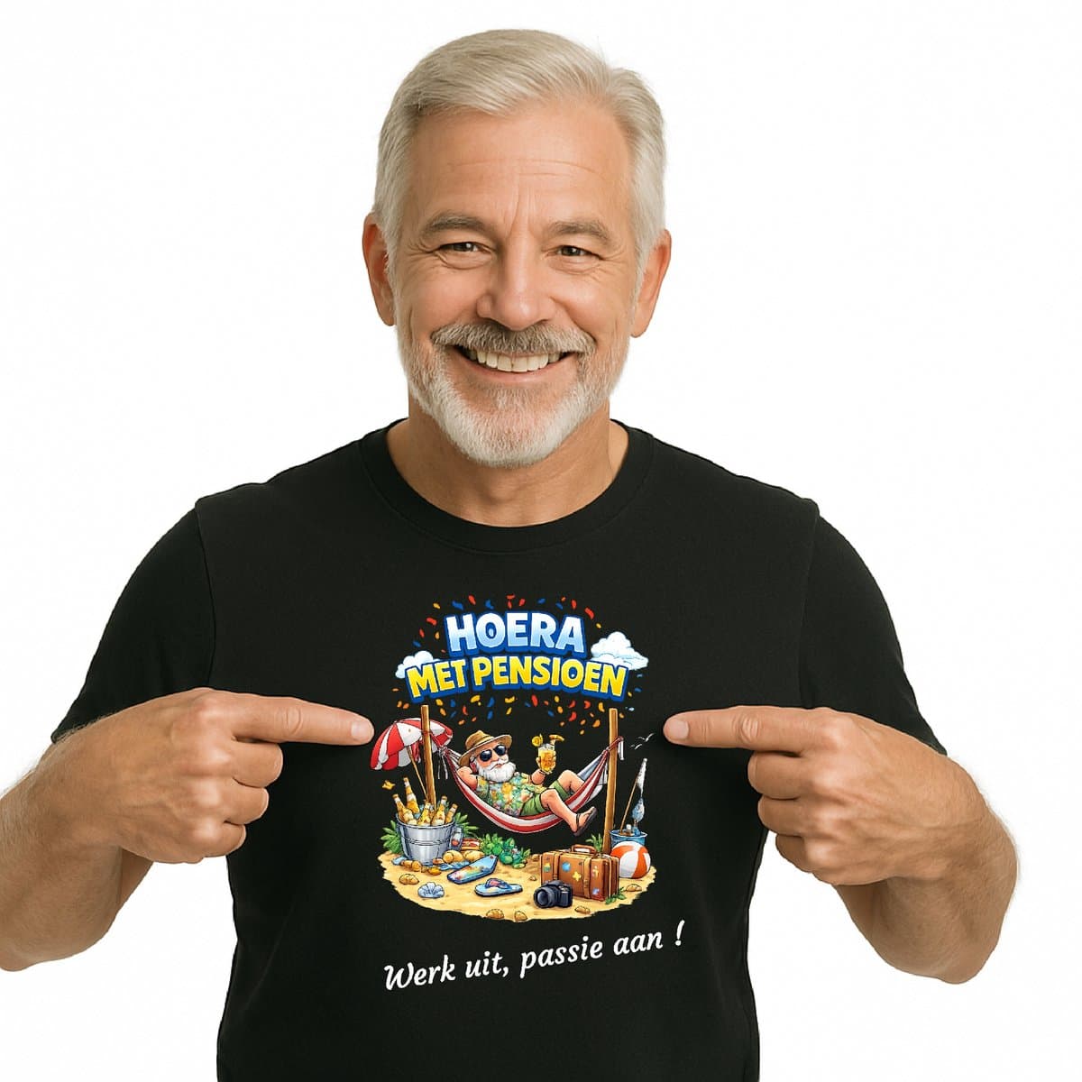 T-shirt - unisex - zwart - BIO Katoen - Ik ben met pensioen, werk uit passie aan - pensionado - retired - VUT - gepensioneerd - maat L