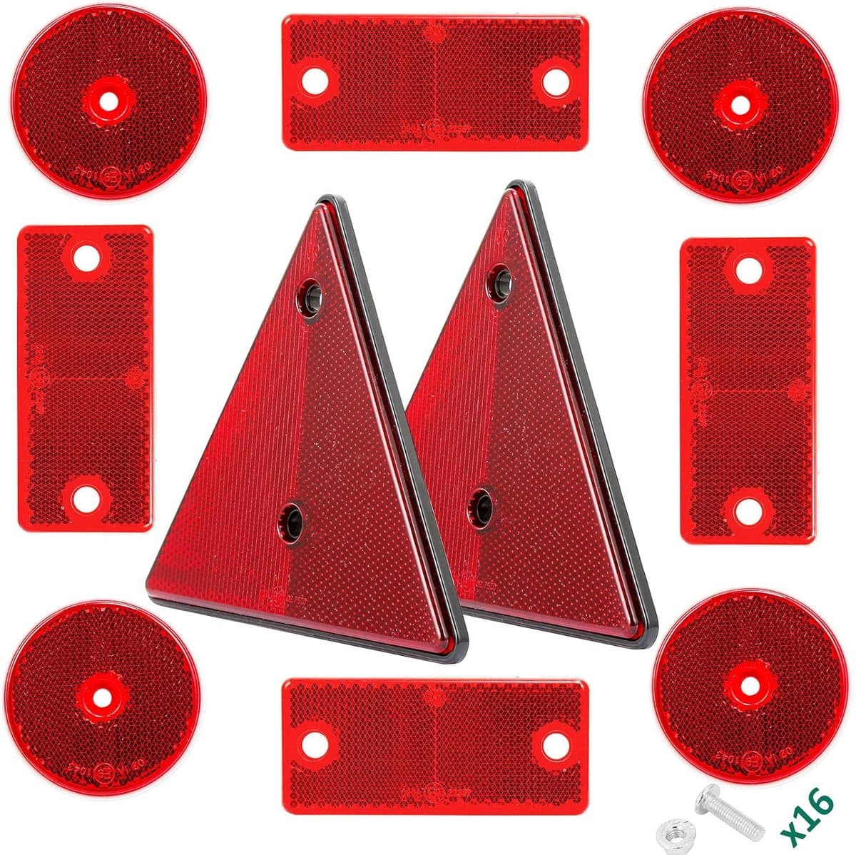 Reflector Set - Veiligheidsreflectoren Aanhanger - Verkeerszichtbaarheid Verbeteren - Universele Schroefbevestiging - Diverse Vormen - Rood