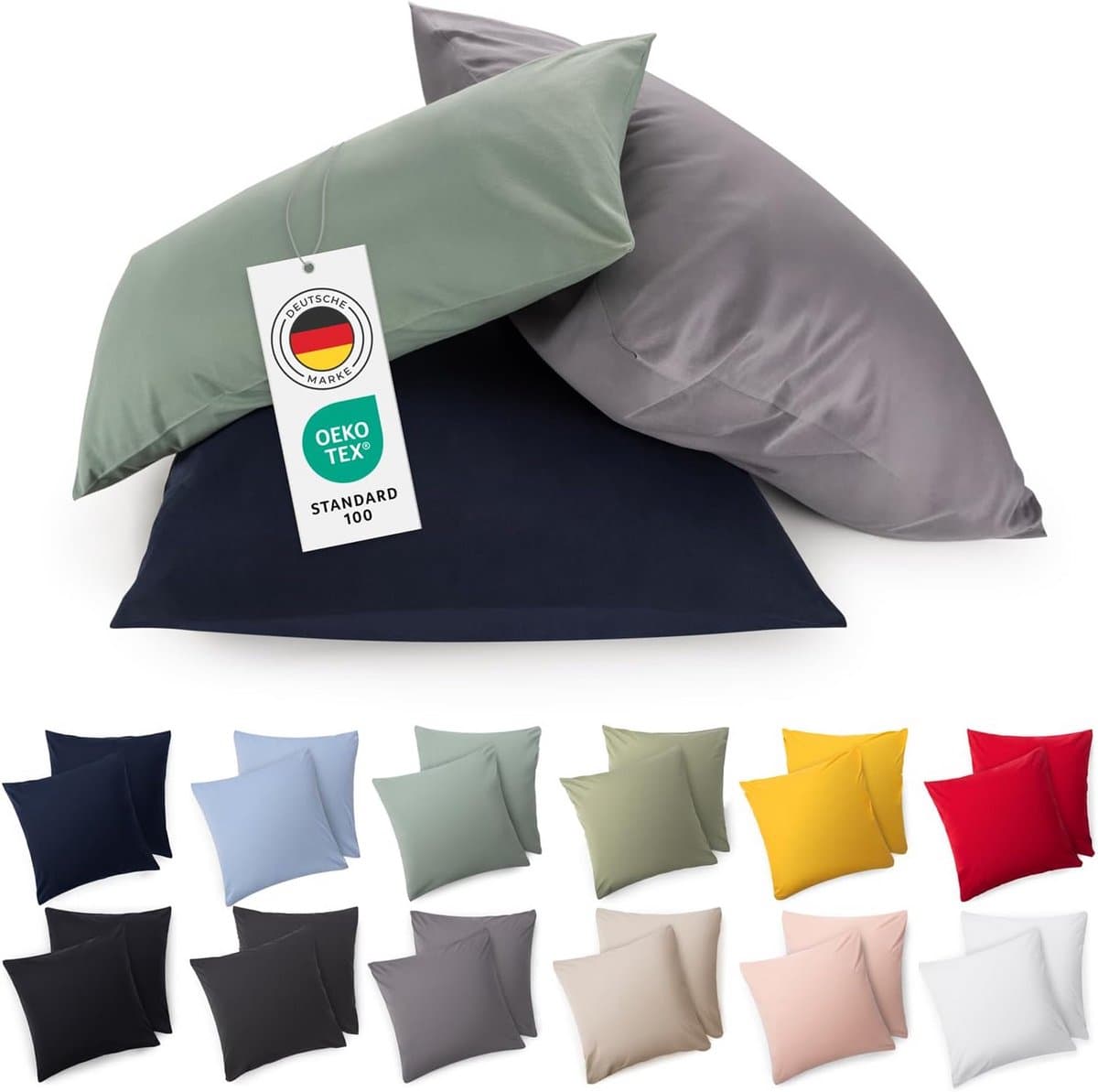 Set van 2 Jersey Kussenslopen 40x70 cm Katoen met Rits - Zacht & OEKO-TEX Gecertificeerd