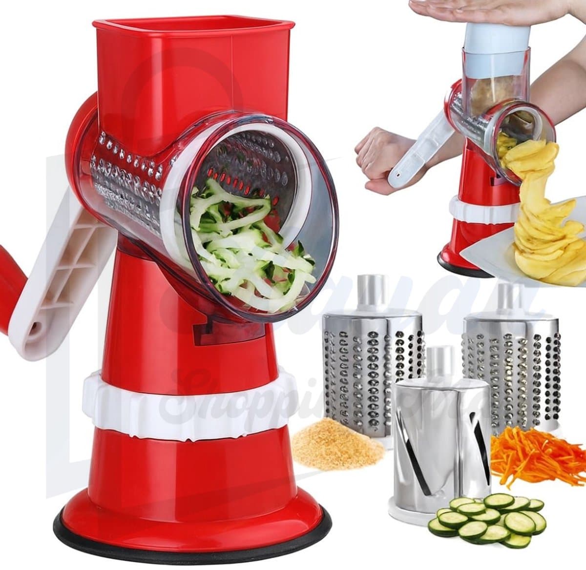 Groentesnijder met Draaihendel – 3-in-1 Trommelrasp Groenterasp – Kaasrasp & Mandoline – Met Zuignap – Keuken Rasp – groentesnijder –handmatige rasp – groente shredder – –rasp met zuignap – salade snijder – keuken gadget – 54285