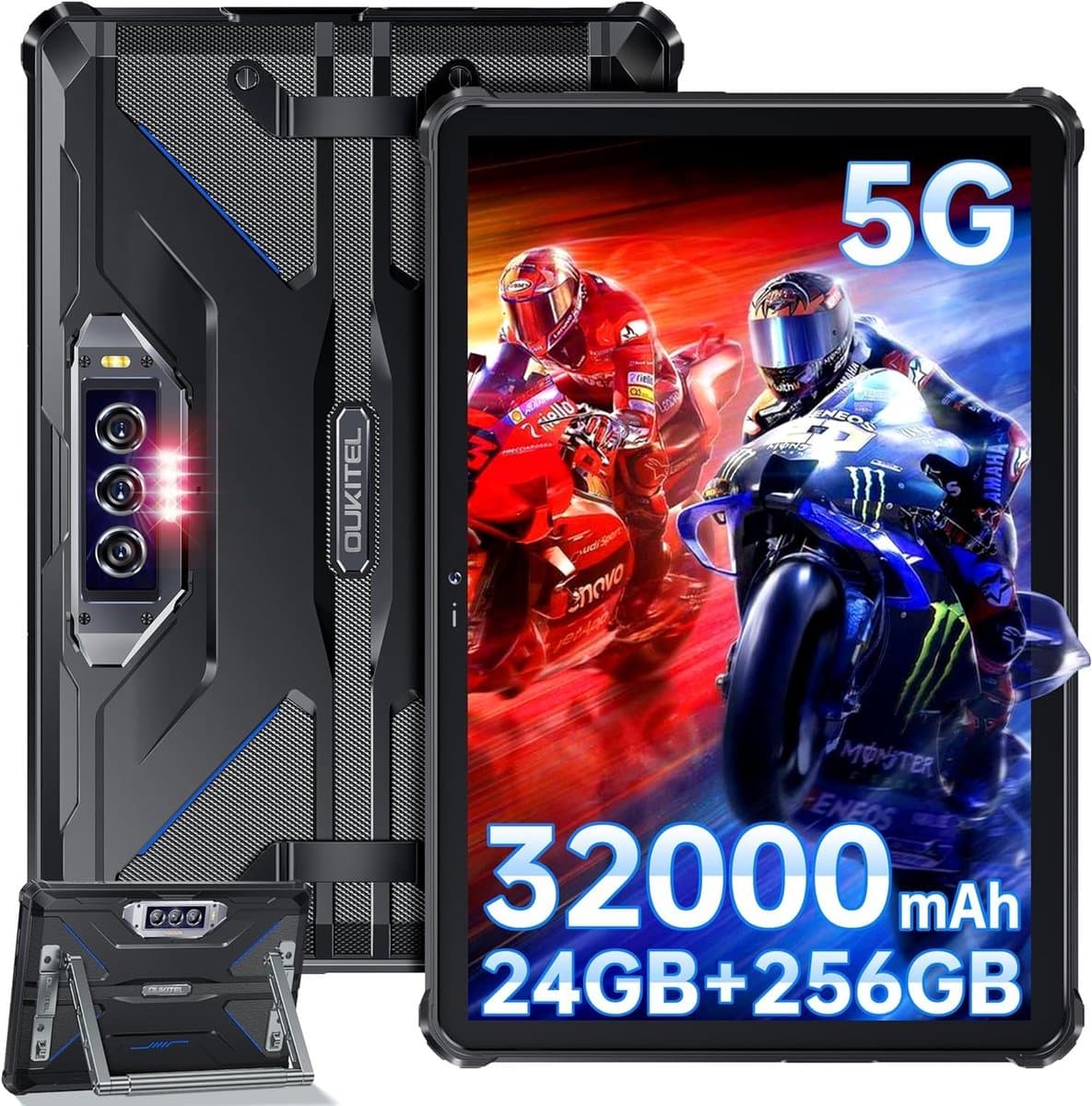 Rugged Tablet PC – 32000 mAh accu, 24 GB + 256 GB robuust, Android 13, 10,1 inch FHD+, Dual 5G LTE, 48 MP camera