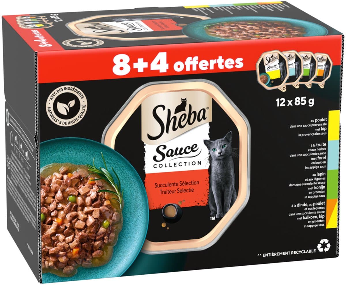 Sheba Kattenvoer Nat Sauce Collection Traiteur Selectie Multipack - 3 x 12x85 gr - Voordeelverpakking