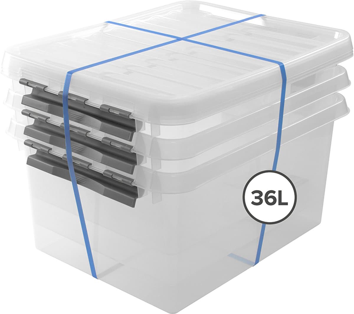 Sunware Q-line opbergbox met deksel 36L - Set van 3 - Transparant/Grijs