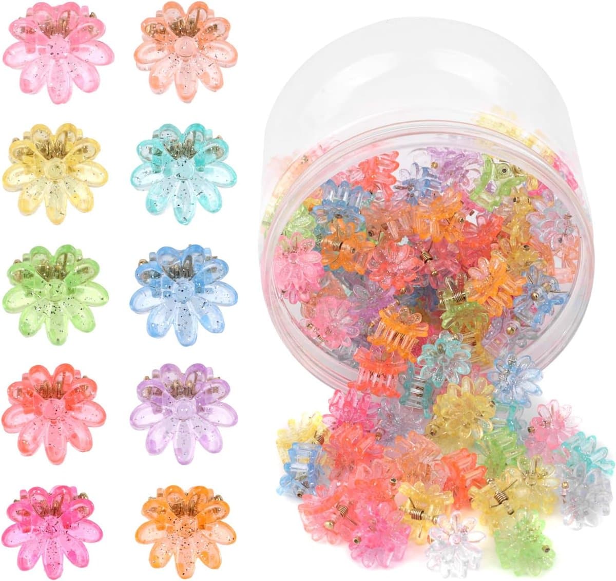 100 Stuks Mini Haarspeldjes met Bloemen en Glitter voor Baby Meisjes en Peuters