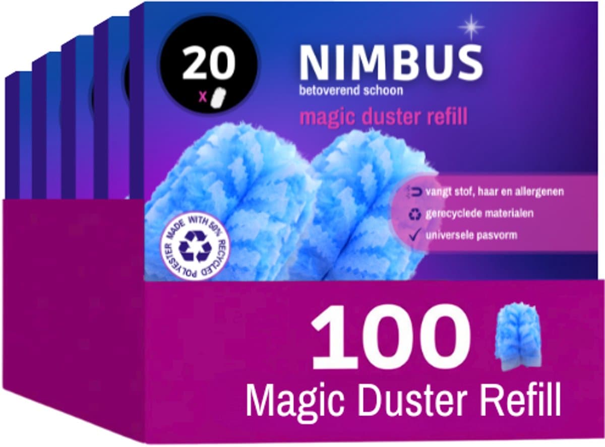 NIMBUS Magic Duster Navullingen – 100 Stuks – Geschikt voor Swiffer Duster – Plumeau Refill – Vangt Stof & Haren – Voordeelverpakking