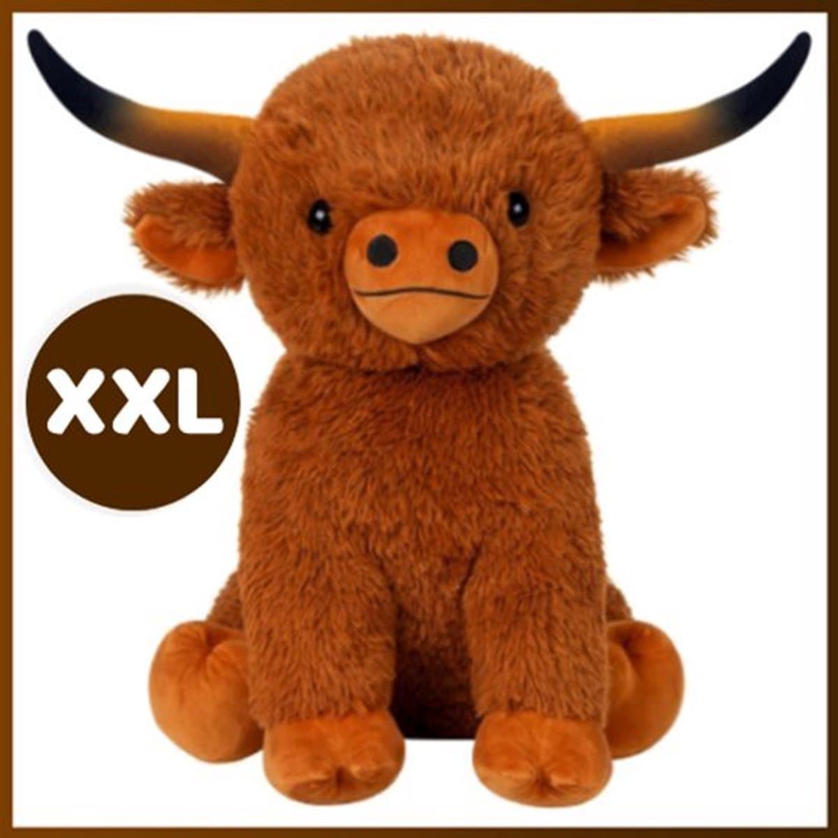 Stier (Bruin) Pluche Knuffel XXL 100 cm - Bull Cow Plush XL - Speelgoed Knuffeldier Extra Groot - Grote Knuffels voor Kinderen Jongens Meisjes - Schotse Hooglander Highlander