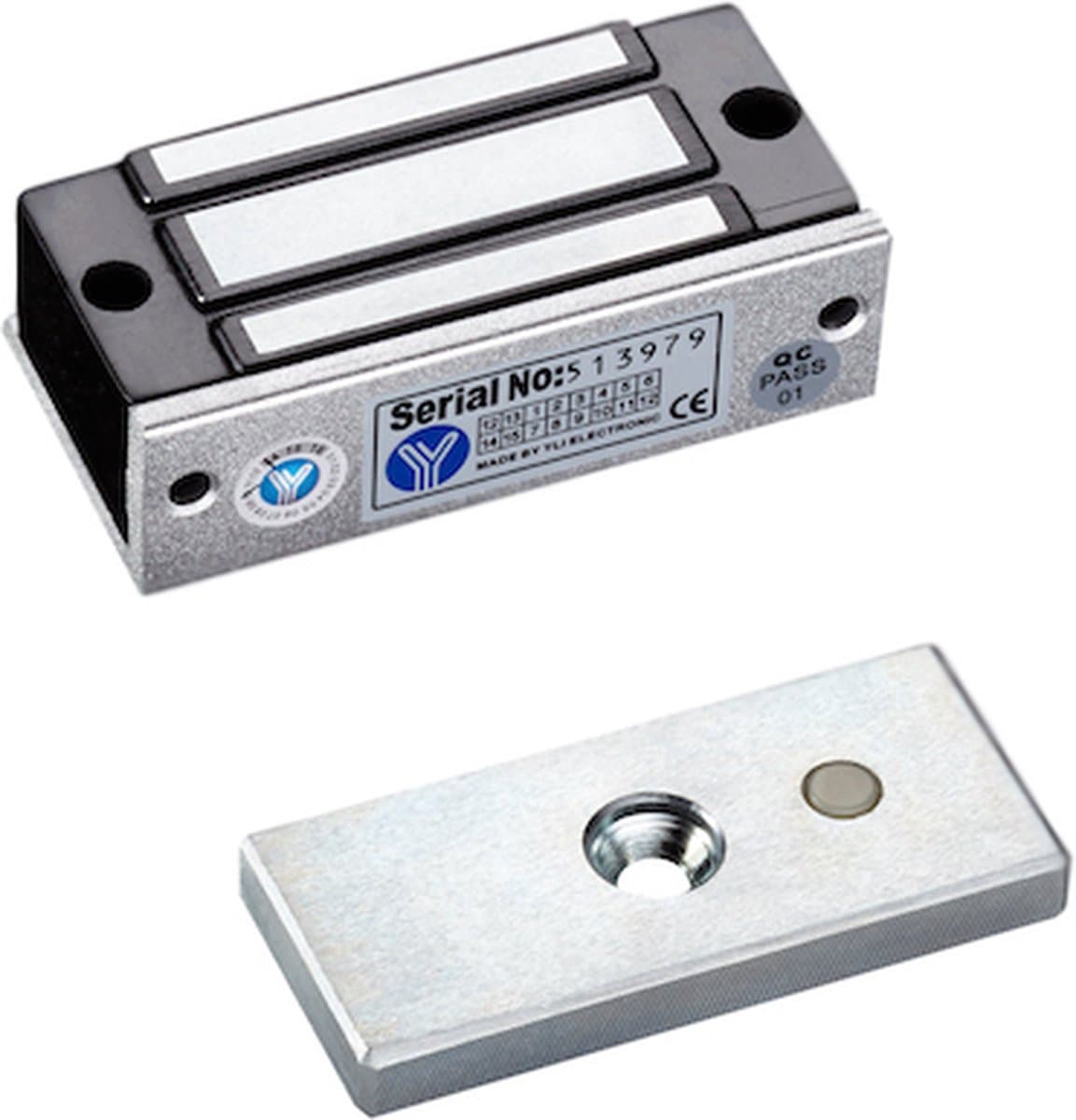 YLI YM-70N-S mini elektromagnetisch slot opbouw kleefmagneet 70KG 12/24VDC fail safe met signaal uitgang