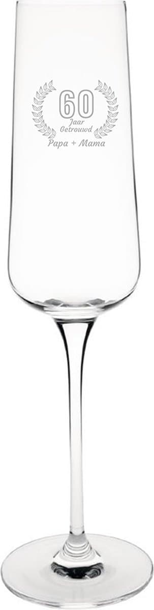 Gegraveerde Champagneglas 27cl Papa + mama 60 jaar getrouwd