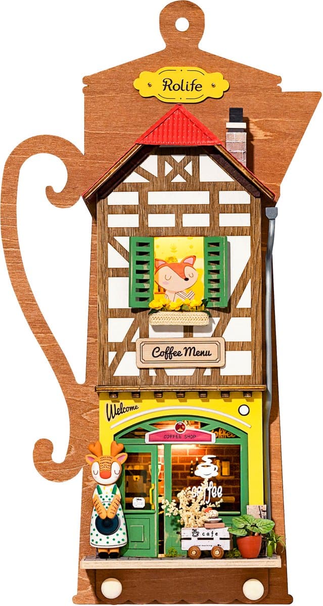 Robotime, DIY Sleutelrekje Lazy Coffee House met LED verlichting, DS020, 16,2x5x30 cm