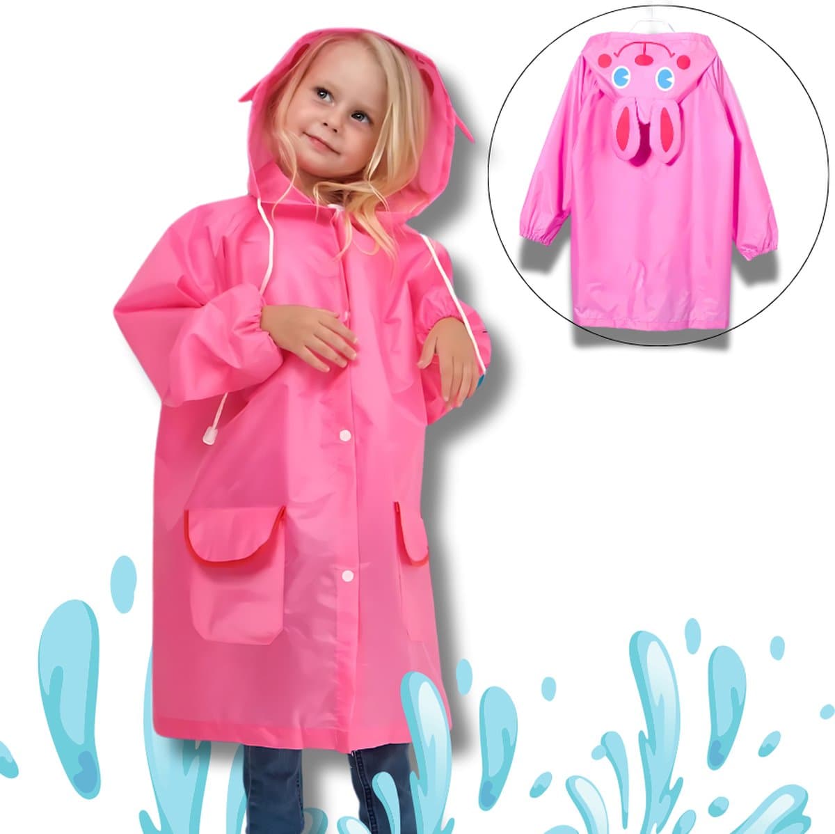 BoefieBoef Konijn Regenjas Regenponcho Peuter & Kleuter 2-6 Jaar (maat 120) – Waterdichte Kinderregenjas met Capuchon – Lichtgewicht jas Regenpak Fietsen Buiten Spelen – Regen - Knutseljas - jas - cadeau jongens en meisjes - roze rabbit