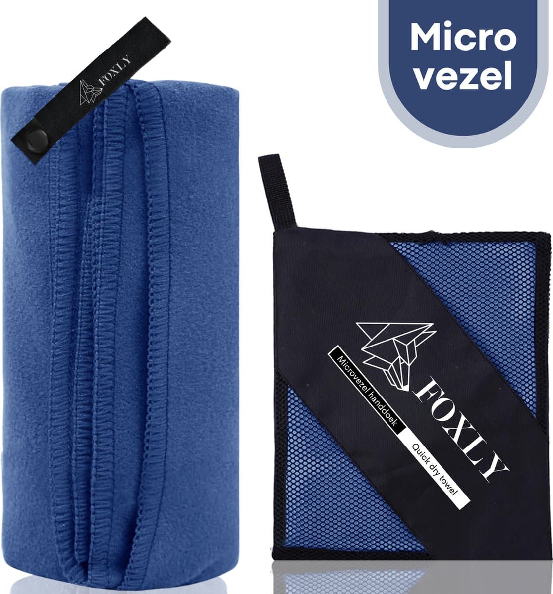 FOXLY® Microvezel Handdoek 90x180 - Strandlaken - Badlaken - Reishanddoek Sneldrogend - Blauw