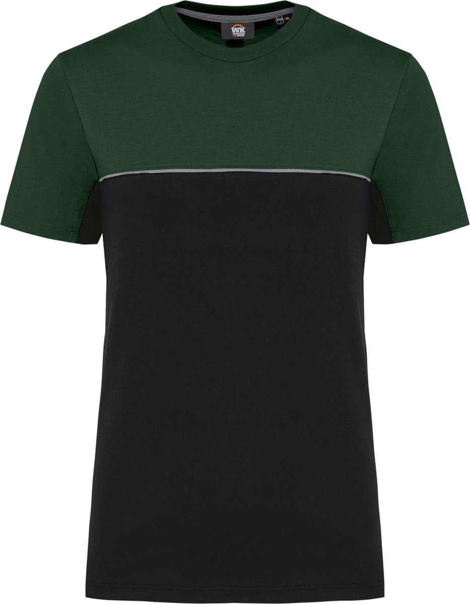 WK. Designed To Work Ecologisch tweekleurig uniseks T-shirt met korte mouwen WK304 - Black / Forest Green - 4XL