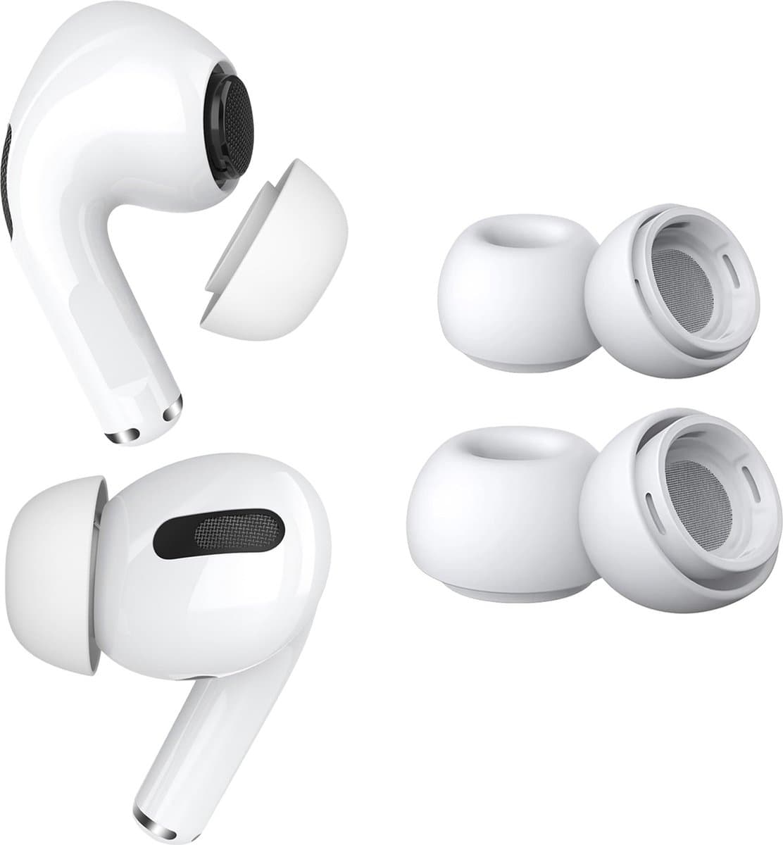MMOBIEL 2 Paar Vervangende Oordopjes Tips Geschikt voor AirPods Pro Gen 1 & 2 - Antislip Siliconen Oordopjes met Ruisonderdrukkingsgat, Draagbare Opbergdoos en Passen in Oplaadcase – 1x S, 1x M – Wit