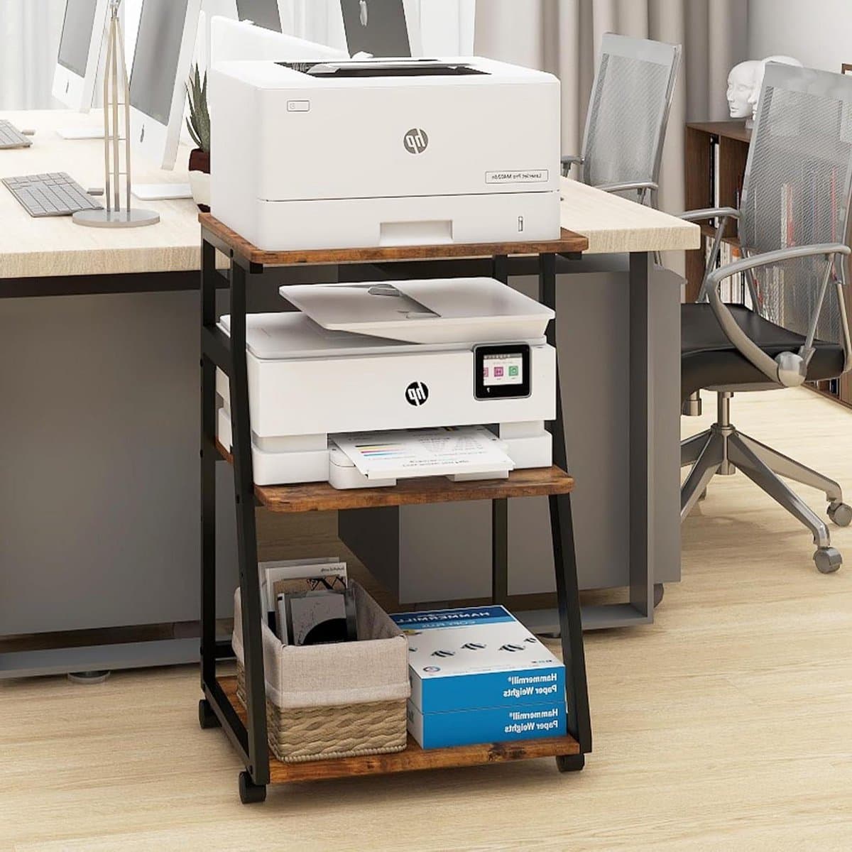 Orivio - Printerstandaard met wieltjes en opbergruimte - Ergonomisch ontwerp - Kantelbaar platform