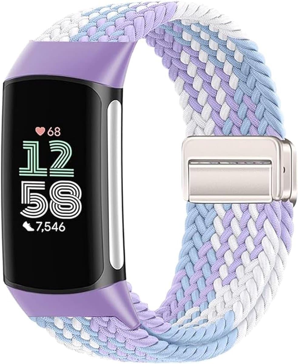 Nylon Gevlochten Band gescht voor Fitbit Charge 6/5, Elastische Magnetische Gesp Band voor Fitbit Charge 5/6 Vrouwen Mannen