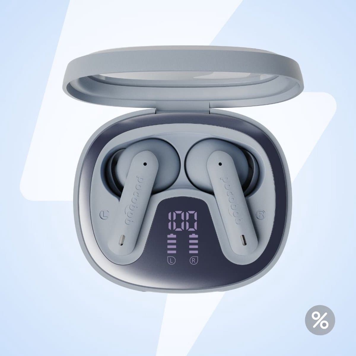 pocobob® 8 - Draadloze oordopjes - Lichtblauw - In-ear oortjes - Met mic - Met APP