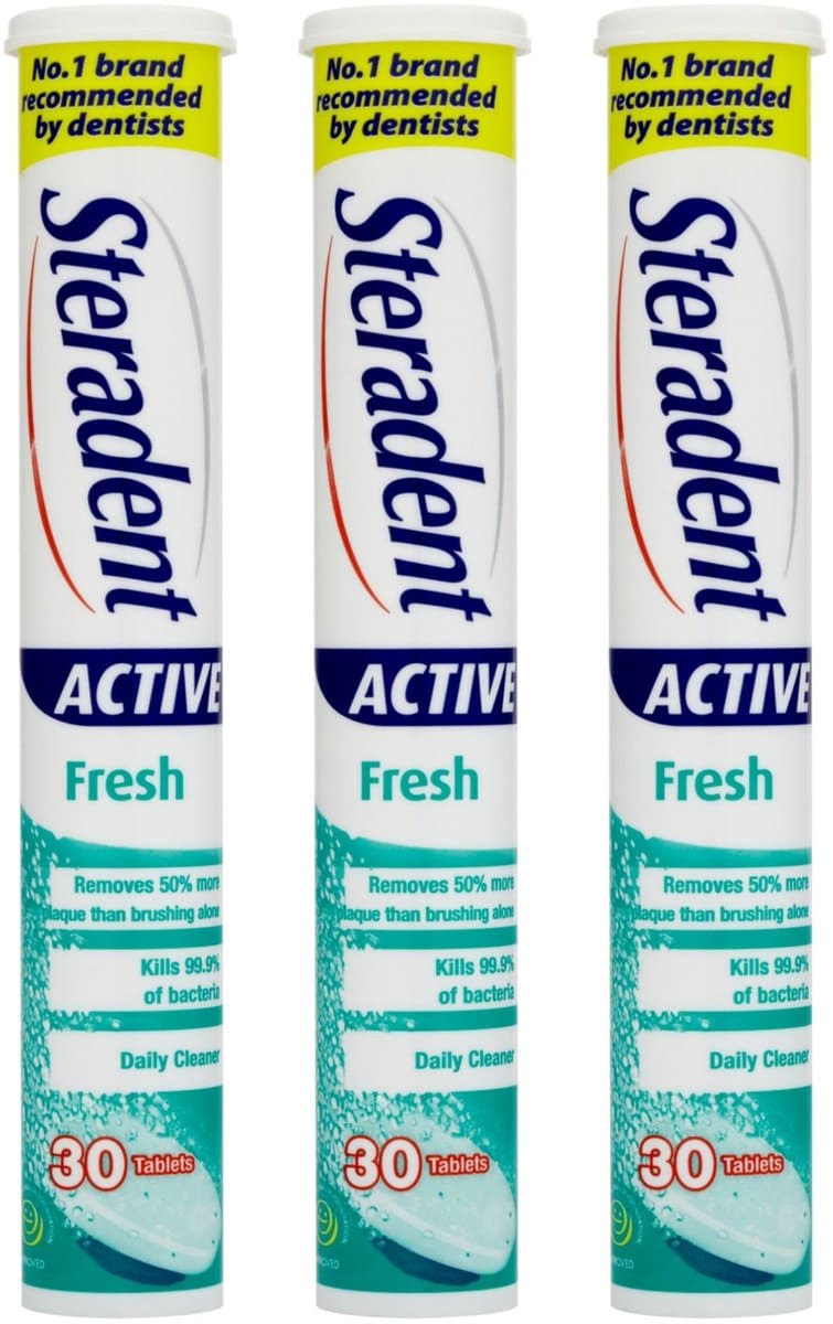 Steradent - Kunstgebit Reinigstabletten - Active Fresh 3 x 30 Tabletten
