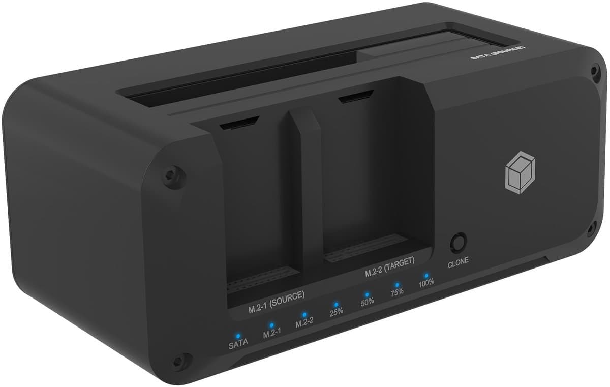ICY BOX IB-2924MSCL-C31 Kloon- & Docking Station voor 2,5"/3,5" SATA & M.2 NVMe SSD – USB 3.2 Gen 2 Type-C®, tot 10 Gbit/s, one-touch stand-alone kloonfunctie, 3 gelijktijdige schijven, LED-status, plug & play