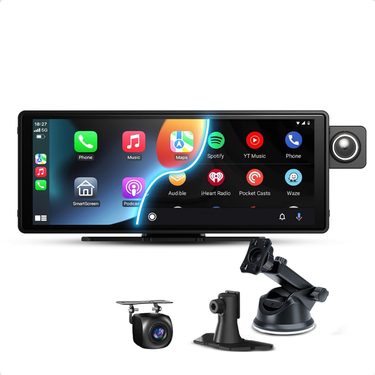 CarMe CarPlay Scherm 10 Inch - Inclusief Dashcam en Achteruitrijcamera 6 Meter - Met Meegeleverde SD-Kaart - Apple CarPlay & Android Auto (Draadloos) - Touchscreen - Navigatiesysteem auto - Android Auto scherm