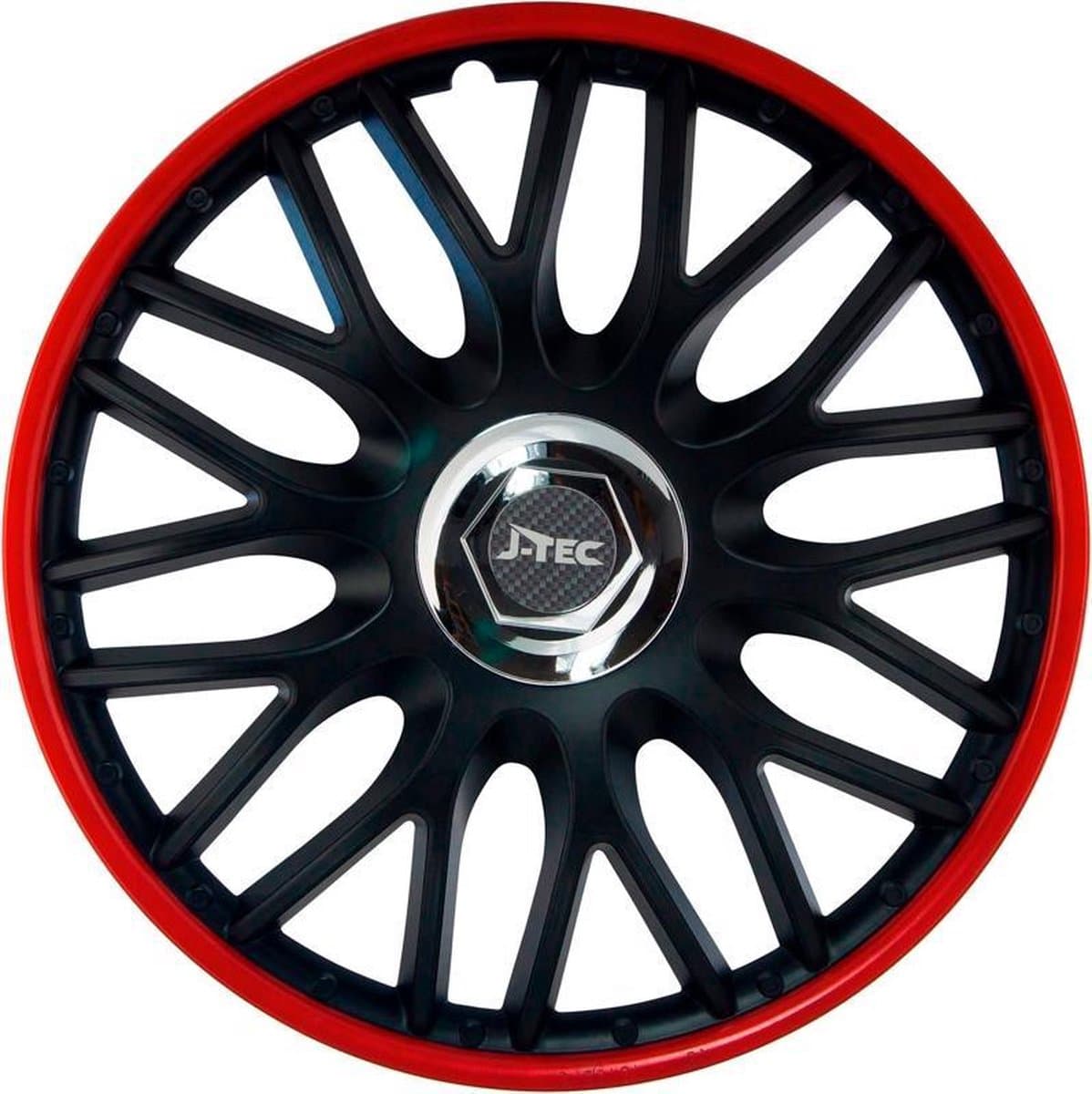 4-Delige J-Tec Wieldoppenset Orden R 15-inch zwart/rood + chroom ring